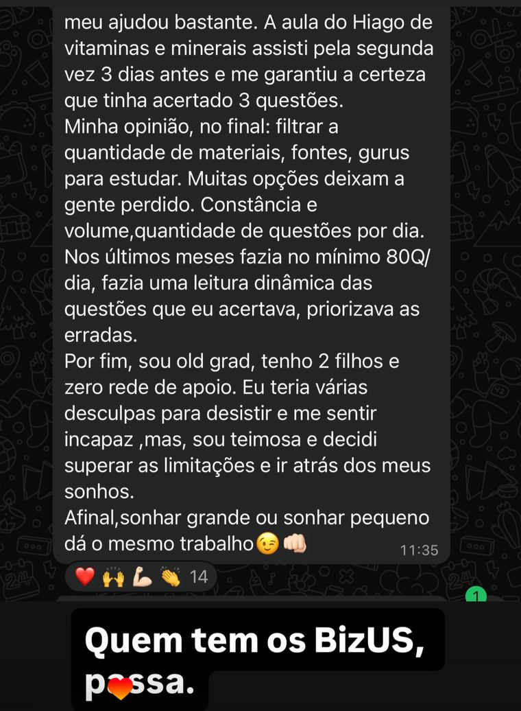 Mensagem de médica sobre o resultado da prova